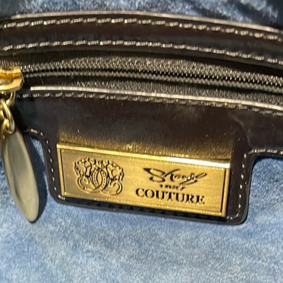 Sharif 1827 Couture Black Shoulder Bag with Glossy Finish and Silver Accents - Picture 2 of 16